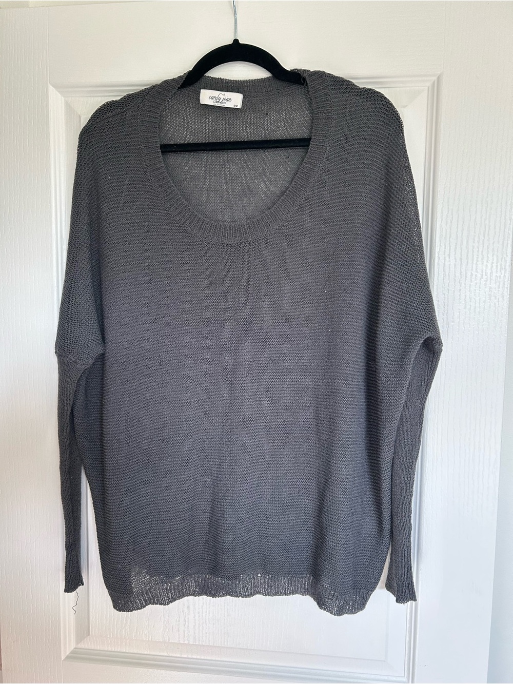 Carly Jean Los Angeles Charcoal Scoop Neck Knit Sweater